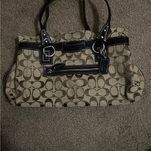 Coach Signature Canvas Tote Bag - Tan and Black